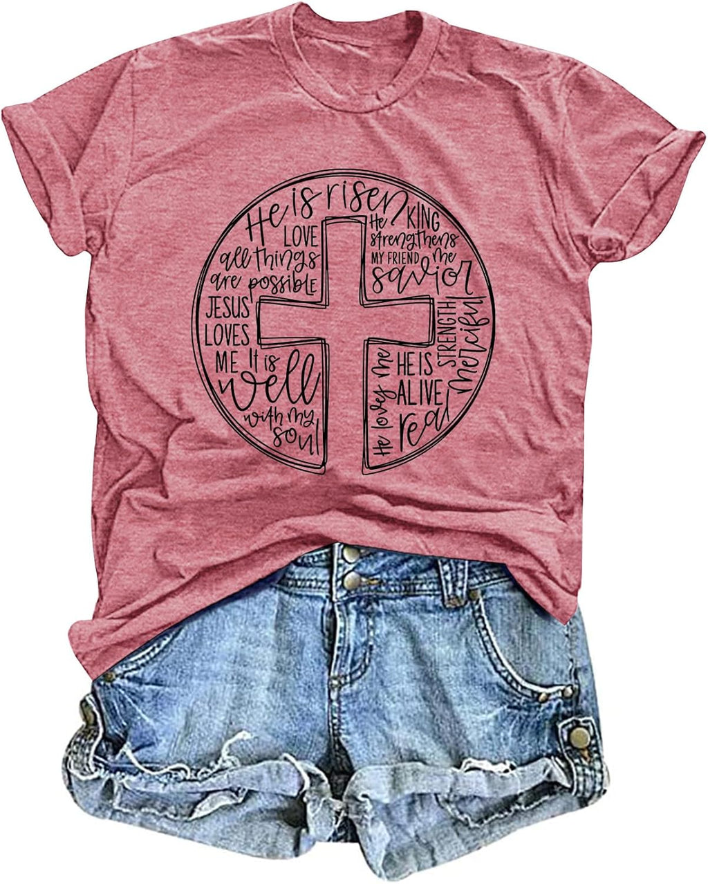 Easter Shirts for Women He is Risen T-Shirt Christian Easter Short Sleeve Easter Gift Bible Verse Tee Tops - T-Shirt, Sweatshirt, Hoodie
