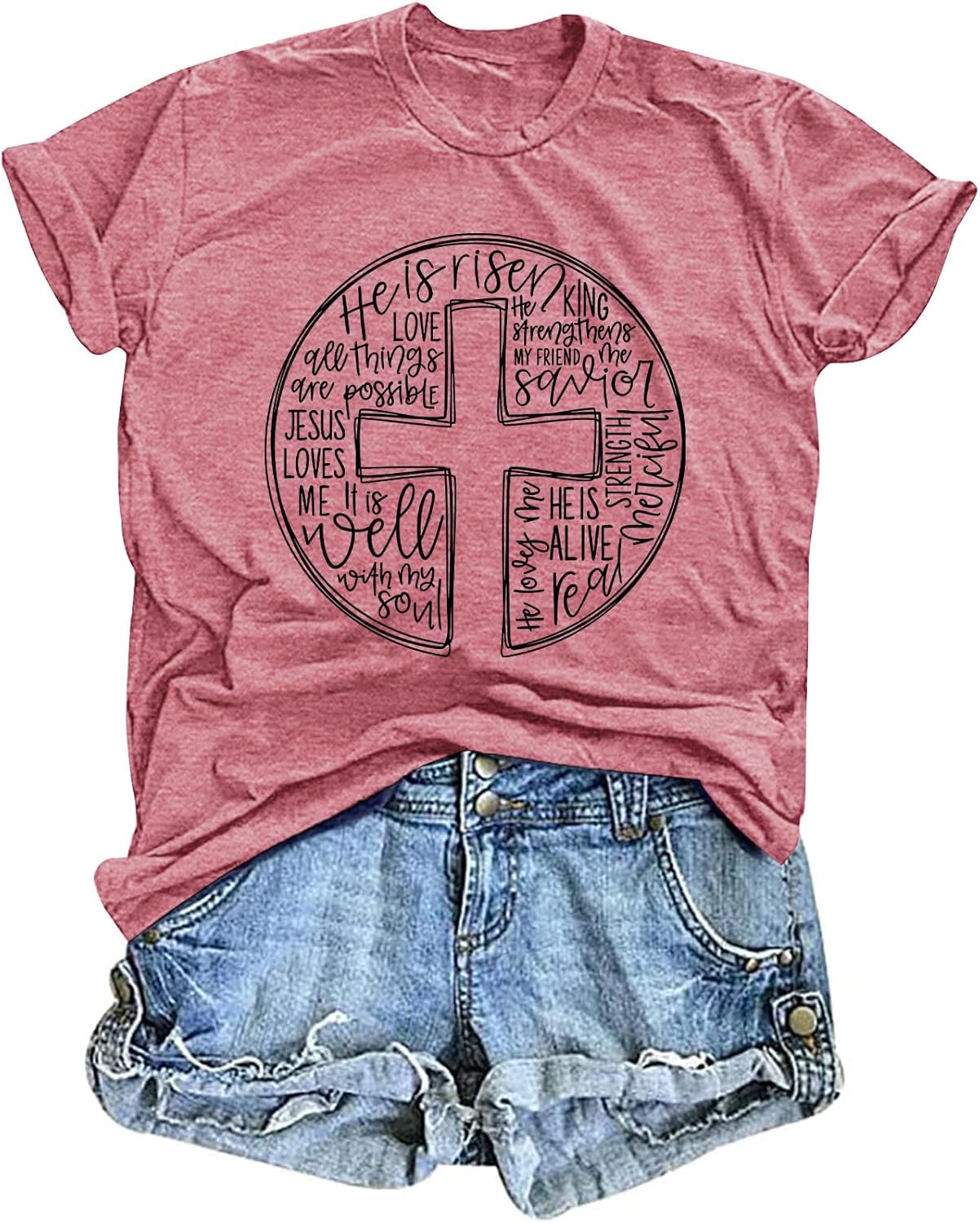 Easter Shirts for Women He is Risen T-Shirt Christian Easter Short Sleeve Easter Gift Bible Verse Tee Tops - T-Shirt, Sweatshirt, Hoodie
