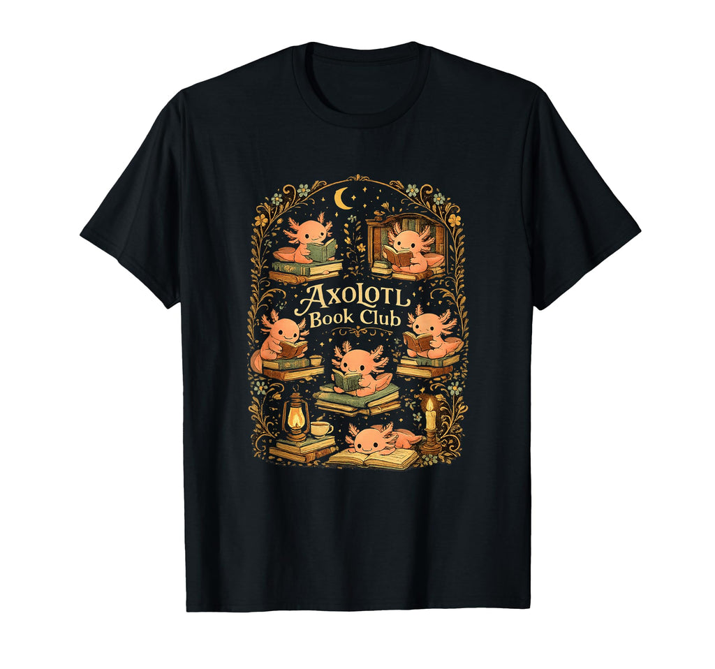 Axolotl Book Club Cozy Reader Art T-Shirt - Fun Novelty Design Unisex - T-Shirt, Sweatshirt, Hoodie