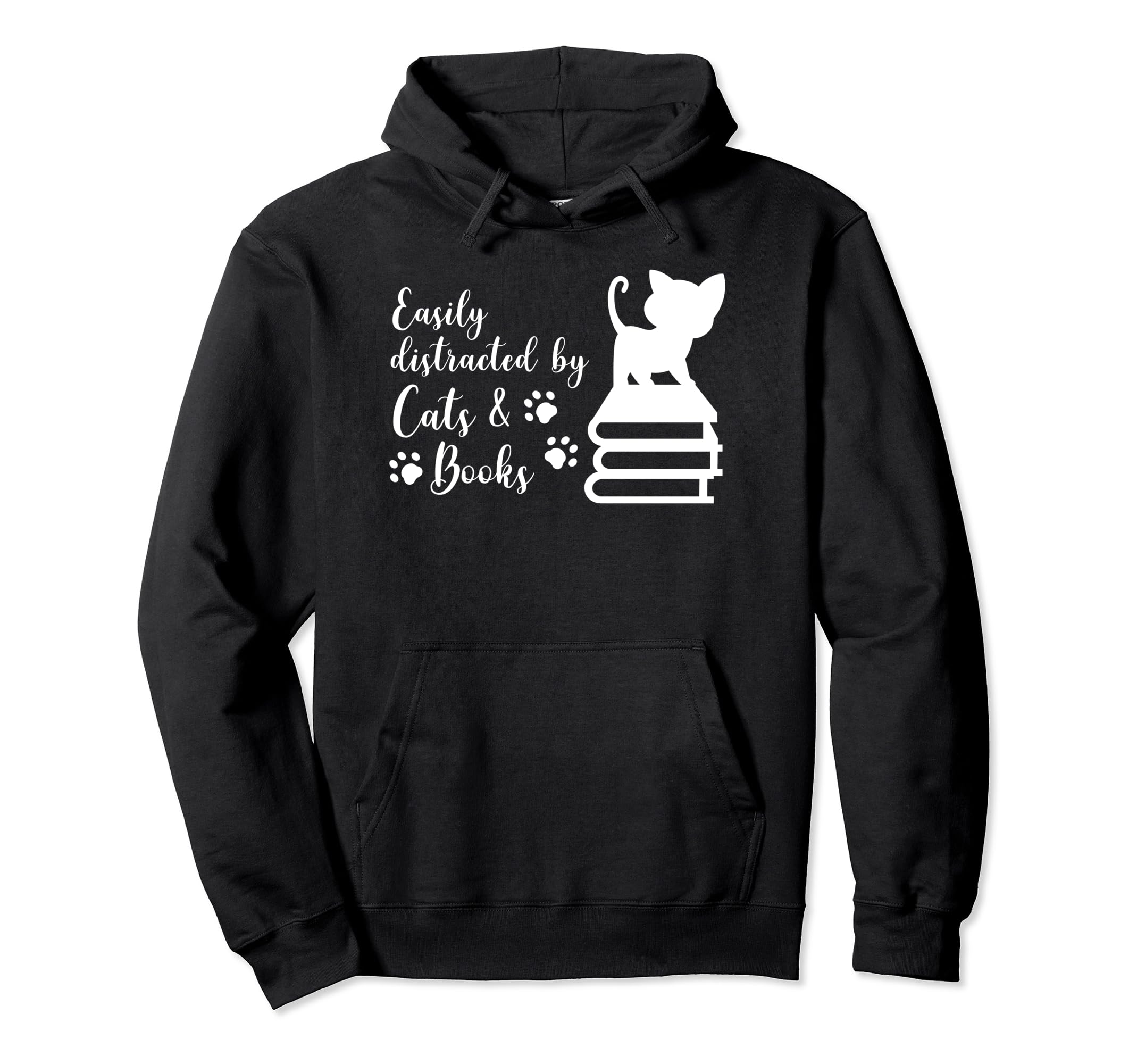 Easily Distracted Cats And Books Cat Book Hoodie - Graphic Print Men Women - T-Shirt, Sweatshirt, Hoodie