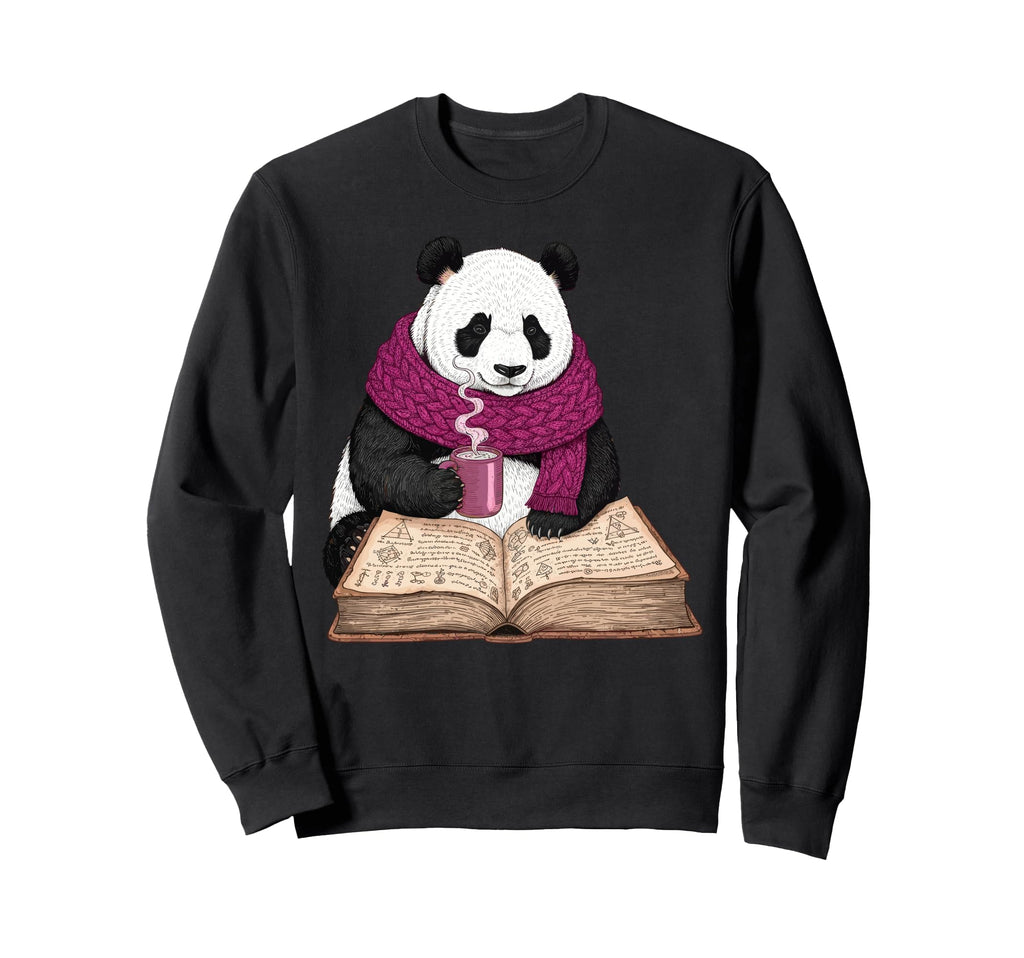 Panda Book And Hot Cocoa Reading Sweatshirt - Streetwear Style Unisex - T-Shirt, Sweatshirt, Hoodie