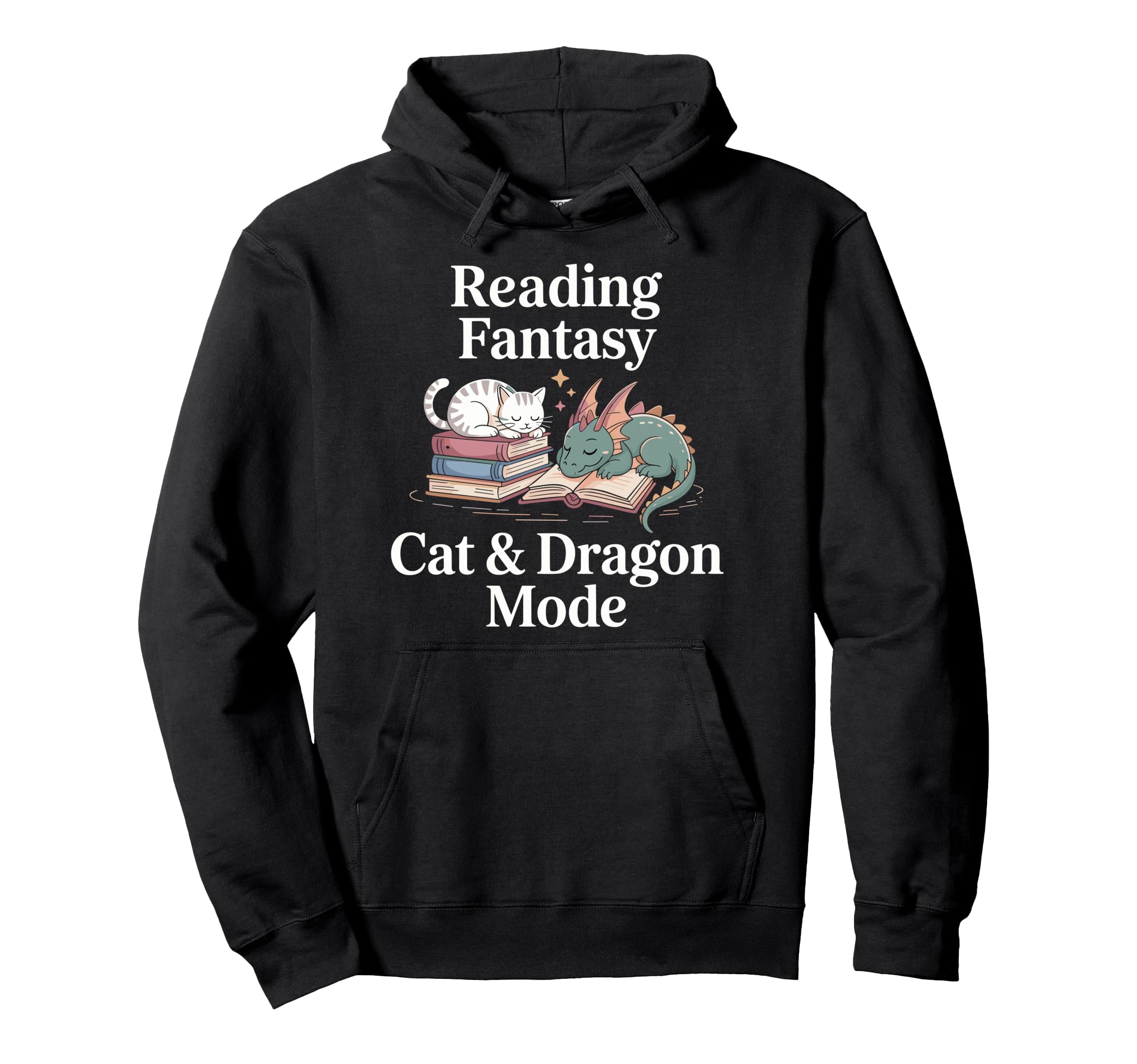Fantasy Book Fun Lover Cat Dragon Hoodie - Unique Graphic Men Women - T-Shirt, Sweatshirt, Hoodie
