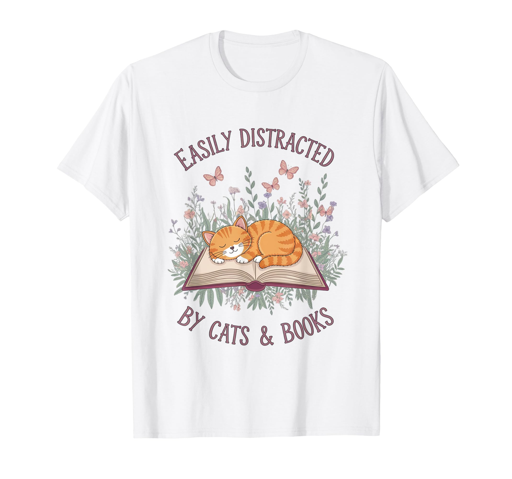 Easily Distracted Cats And Books Funny T-Shirt - Graphic Print Unisex - T-Shirt, Sweatshirt, Hoodie