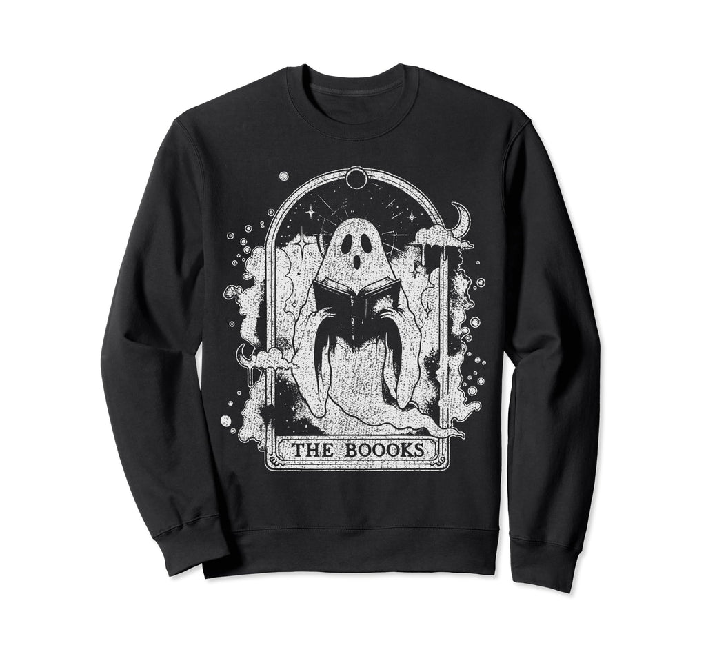Distressed Tarot Card Book Ghost Sweatshirt - Minimalist Print Men Women - T-Shirt, Sweatshirt, Hoodie