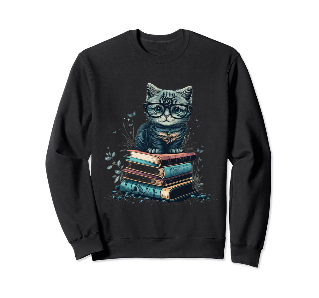 Cat Sitting Books Librarian Book Sweatshirt - Trendy Graphic Men Women - T-Shirt, Sweatshirt, Hoodie