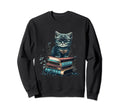Cat Sitting Books Librarian Book Sweatshirt - Trendy Graphic Men Women - T-Shirt, Sweatshirt, Hoodie