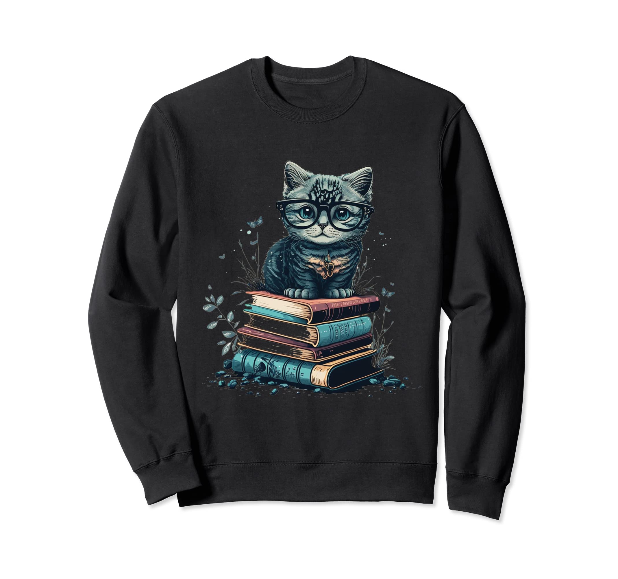 Cat Sitting Books Librarian Book Sweatshirt - Trendy Graphic Men Women - T-Shirt, Sweatshirt, Hoodie