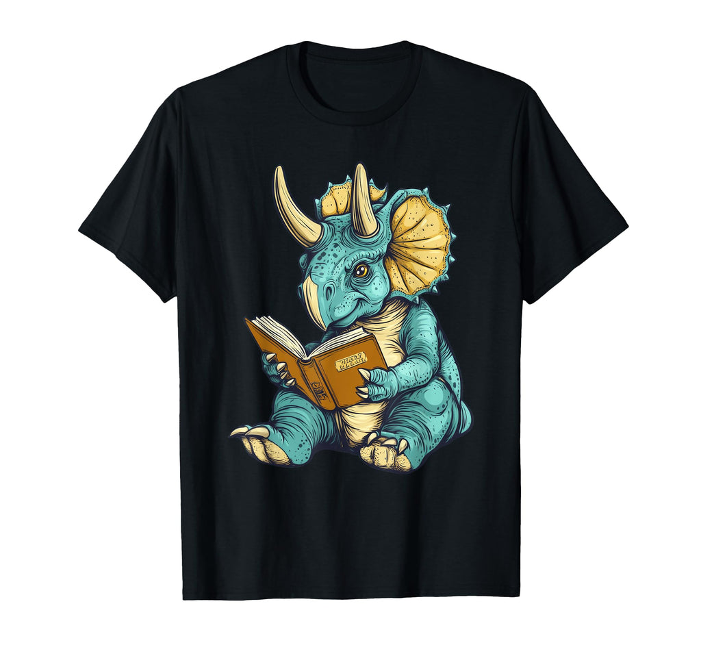 Triceratops Dinosaur Reading T-Shirt - Casual Everyday Wear for Adults - T-Shirt, Sweatshirt, Hoodie