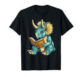 Triceratops Dinosaur Reading T-Shirt - Casual Everyday Wear for Adults - T-Shirt, Sweatshirt, Hoodie