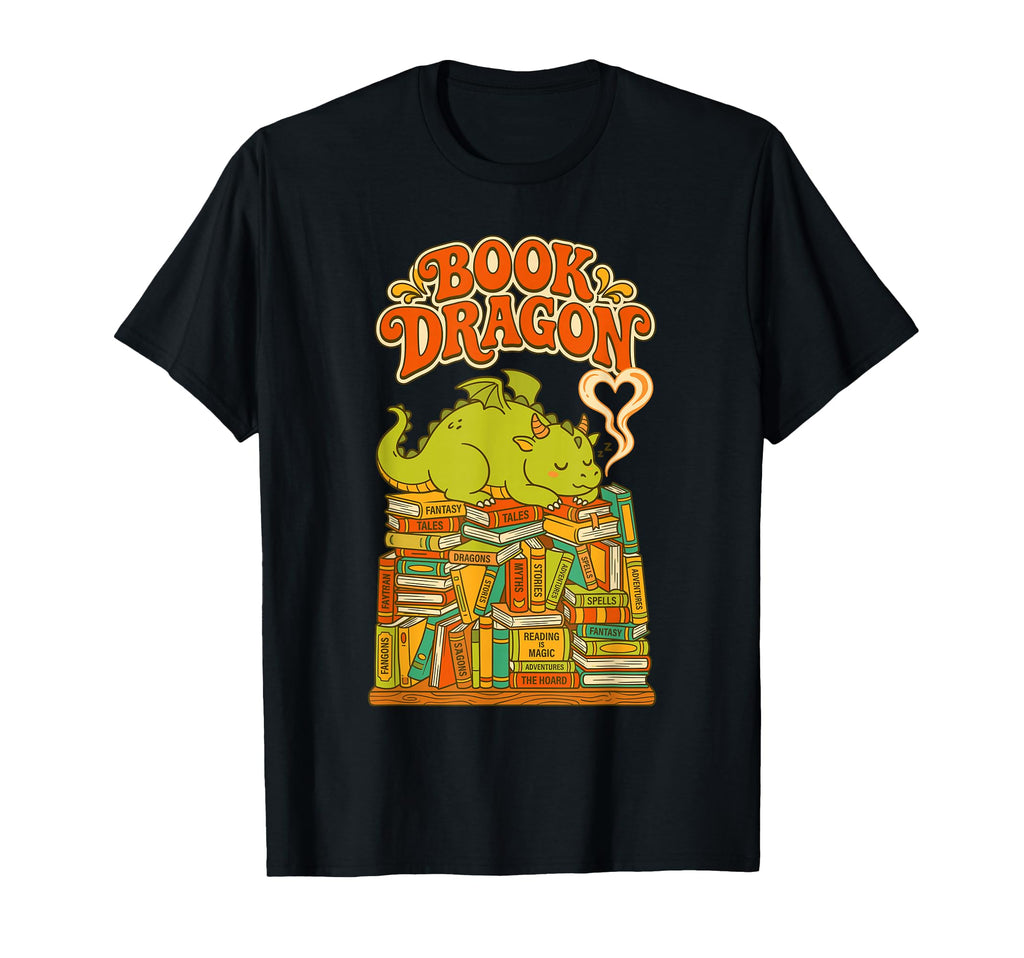 Book Dragon Sleeping Books Fantasy Reader T-Shirt - Graphic Print Unisex - T-Shirt, Sweatshirt, Hoodie