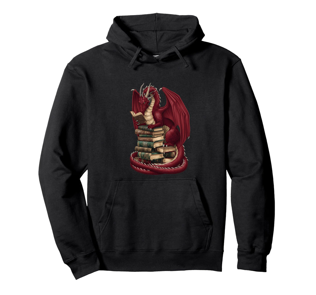 Reading Dragon Sitting Ancient Books Hoodie - Streetwear Style for Adults - T-Shirt, Sweatshirt, Hoodie