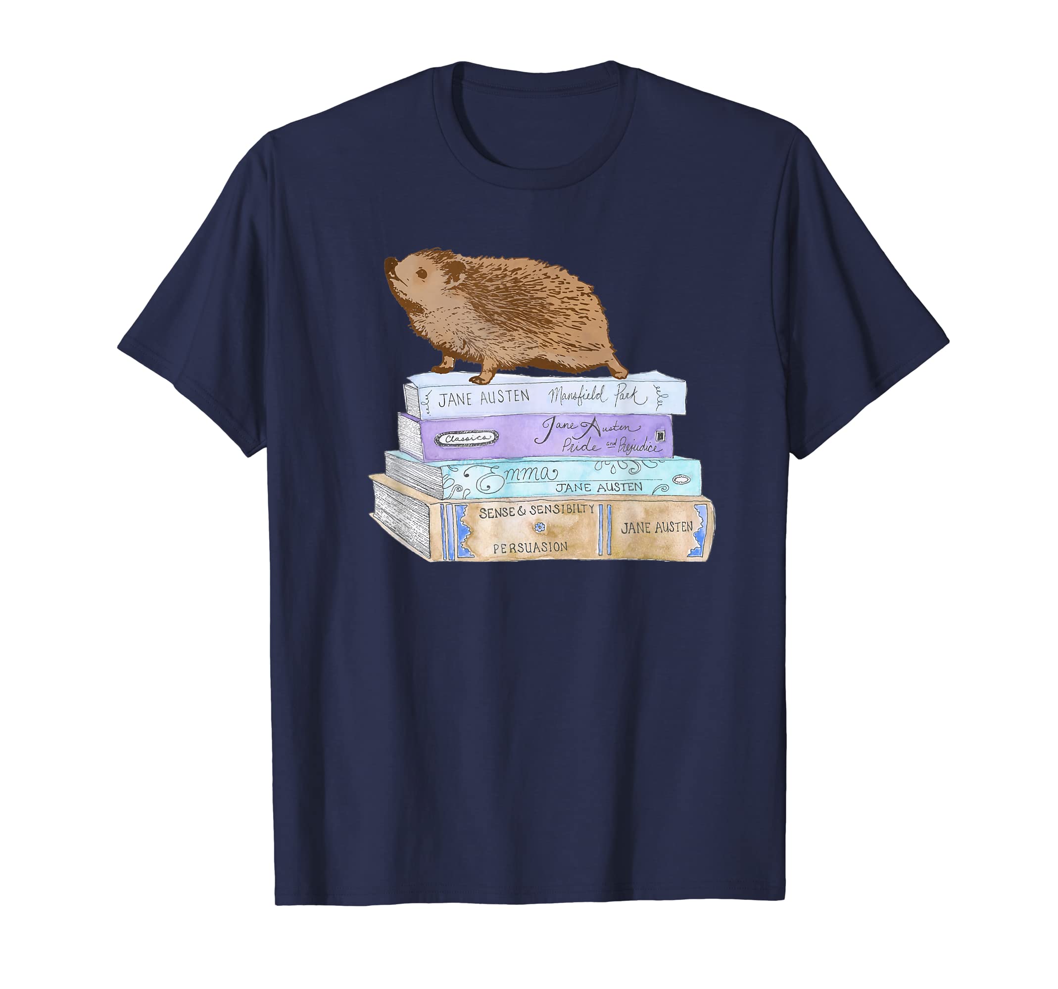 Adorable Hedgehog Jane Austen Book Nerd T-Shirt - Fun Novelty Design Unisex - T-Shirt, Sweatshirt, Hoodie