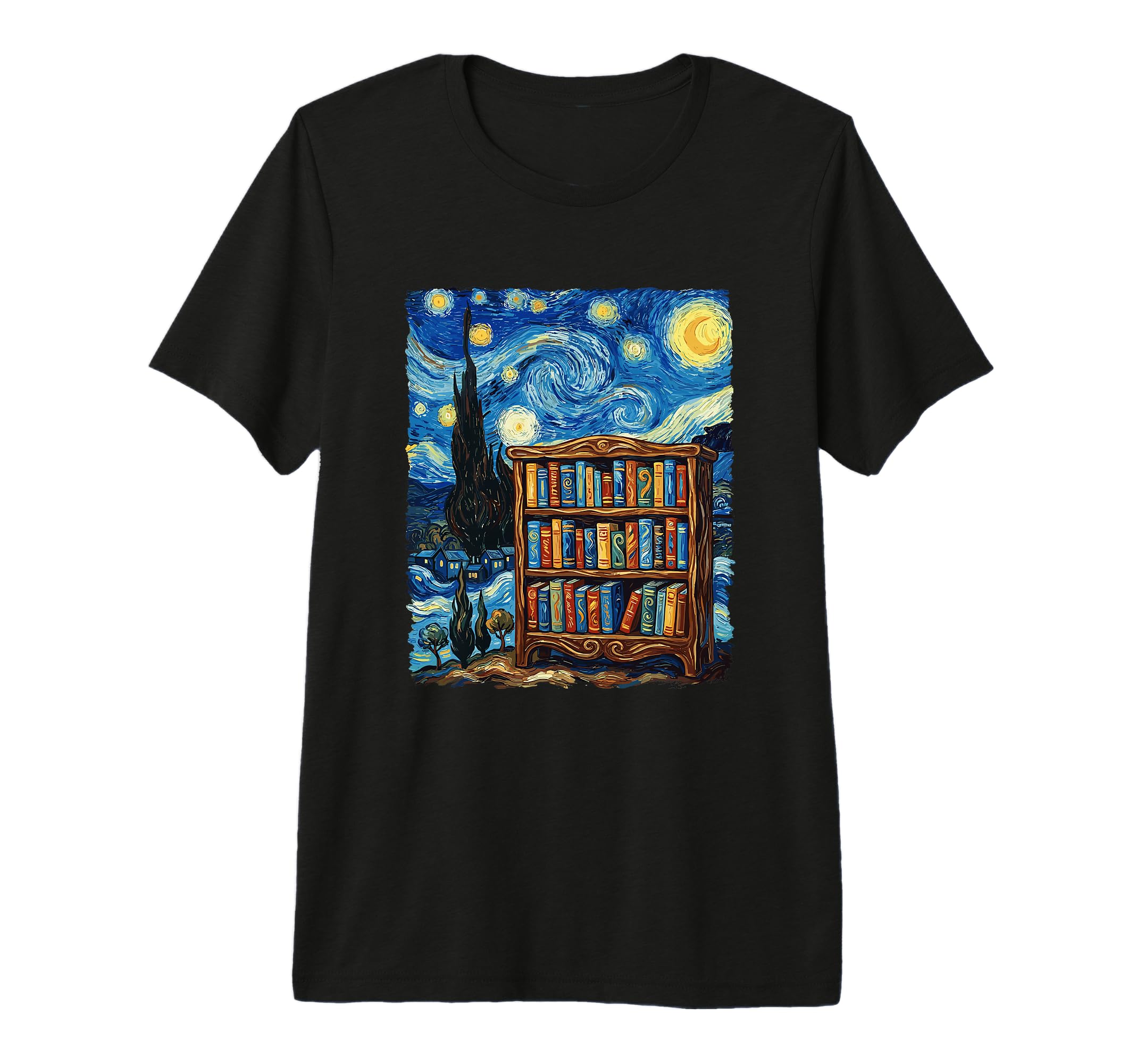 Bookish Starry Night Bookshelf Reader Tri T-Shirt - Trendy Graphic Unisex - T-Shirt, Sweatshirt, Hoodie