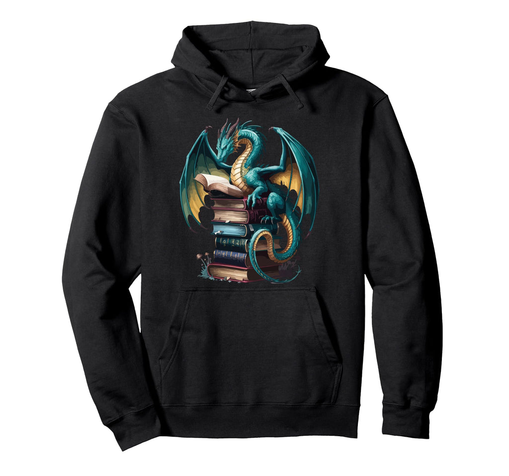 Distressed Bookworm Dragon Reading Hoodie - Fun Novelty Design Men Women - T-Shirt, Sweatshirt, Hoodie