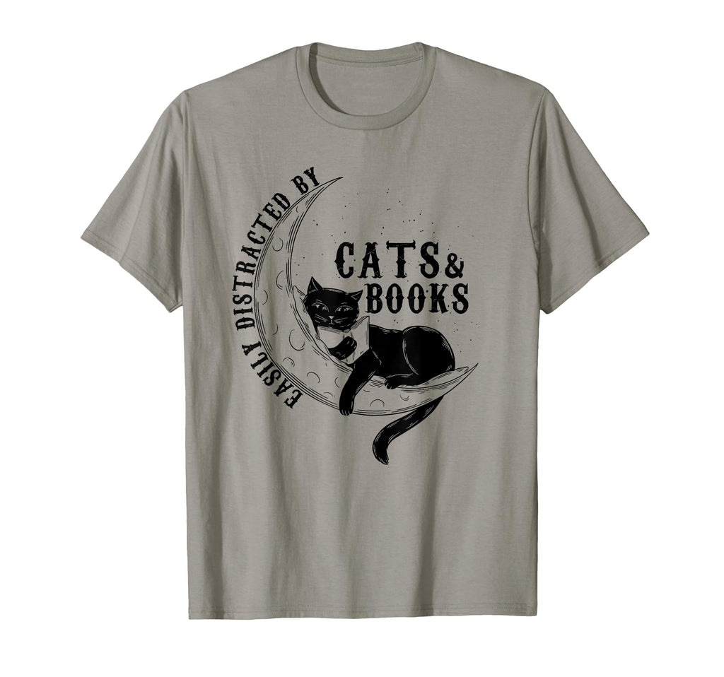 Easily Distracted Cats Books Lover T-Shirt - Fun Novelty Design Men Women - T-Shirt, Sweatshirt, Hoodie