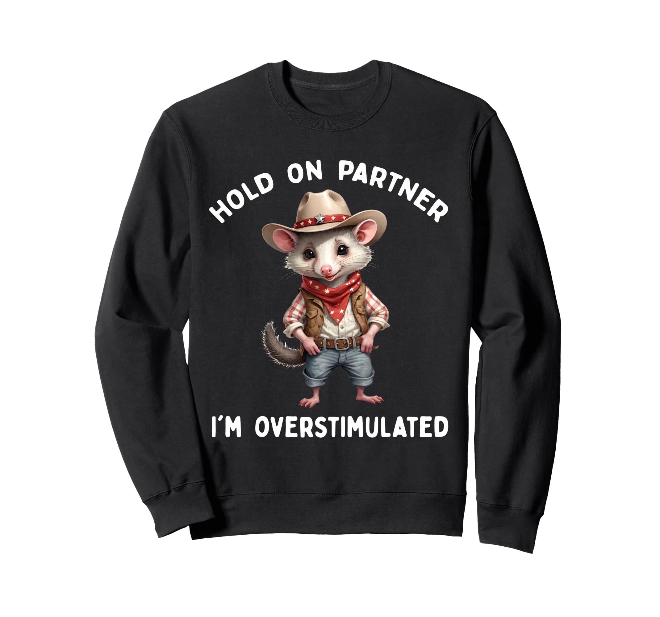 Hold Partner Im Overstimulated Opossum Sweatshirt - Novelty Apparel Unisex - T-Shirt, Sweatshirt, Hoodie