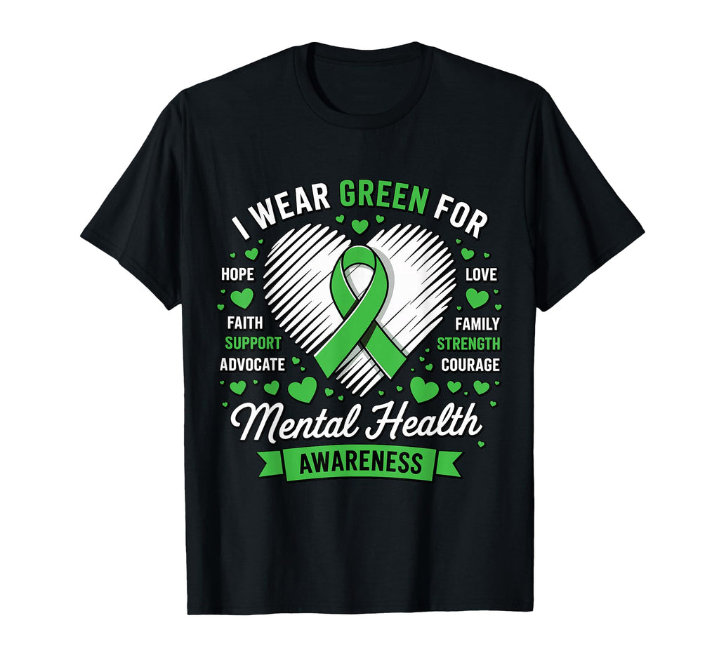 Green Ribbon Mental Health Awareness Month T-Shirt - Graphic Print Unisex - T-Shirt, Sweatshirt, Hoodie