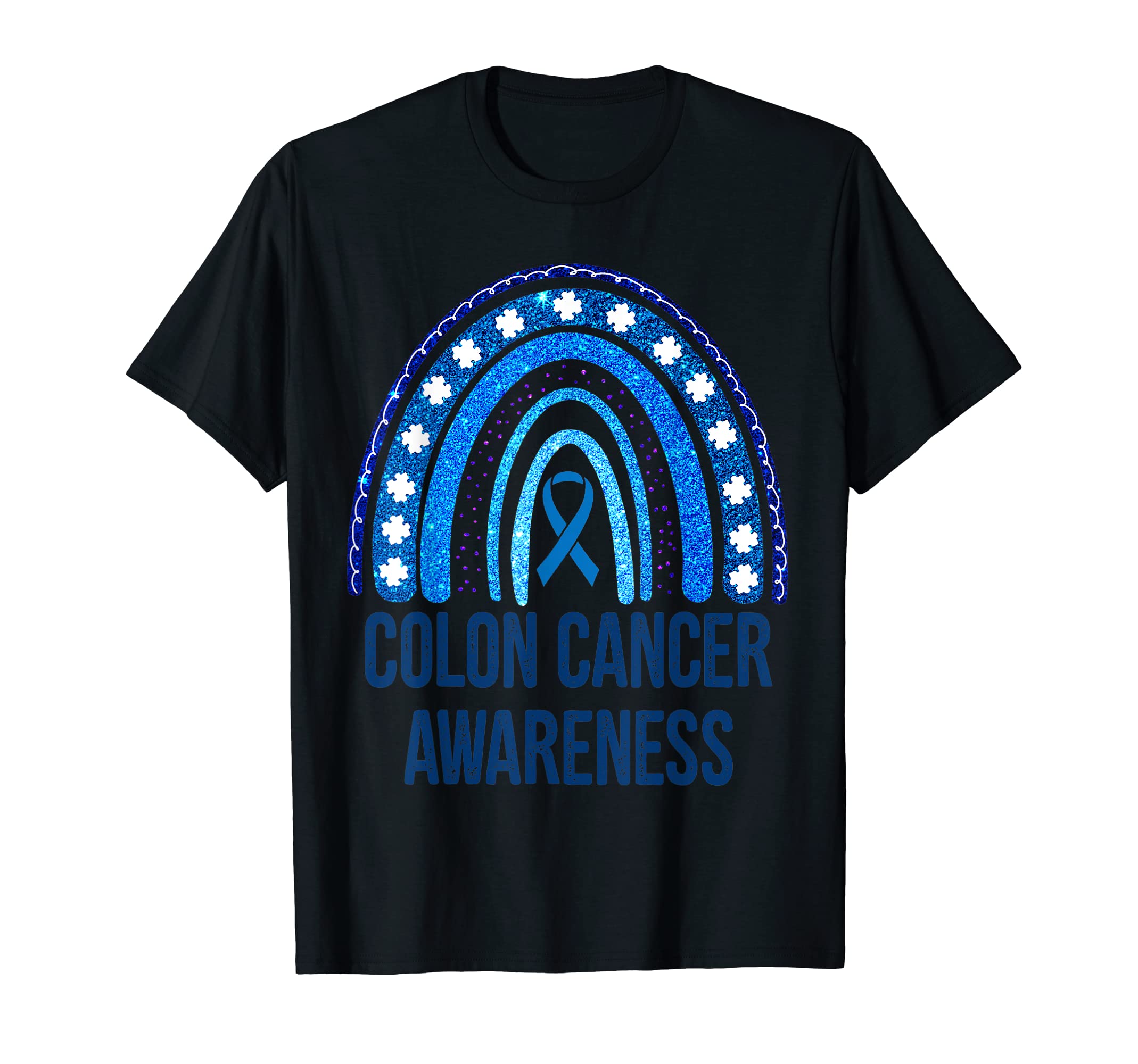 Colon Cancer Awareness Blue Glitter T-Shirt - Unique Graphic Unisex - T-Shirt, Sweatshirt, Hoodie