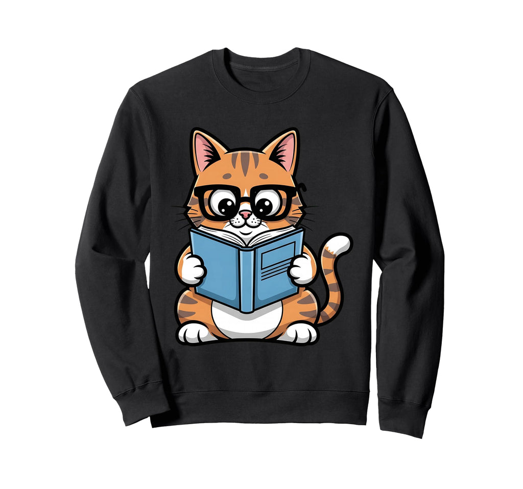 Cat Reading Book Nerd Kitty Sweatshirt - Casual Everyday Wear Men Women - T-Shirt, Sweatshirt, Hoodie