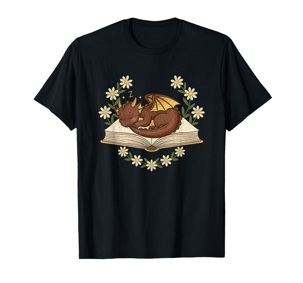 Sleeping Dragon Book Reader Fantasy T-Shirt - Custom Art Print Men Women - T-Shirt, Sweatshirt, Hoodie