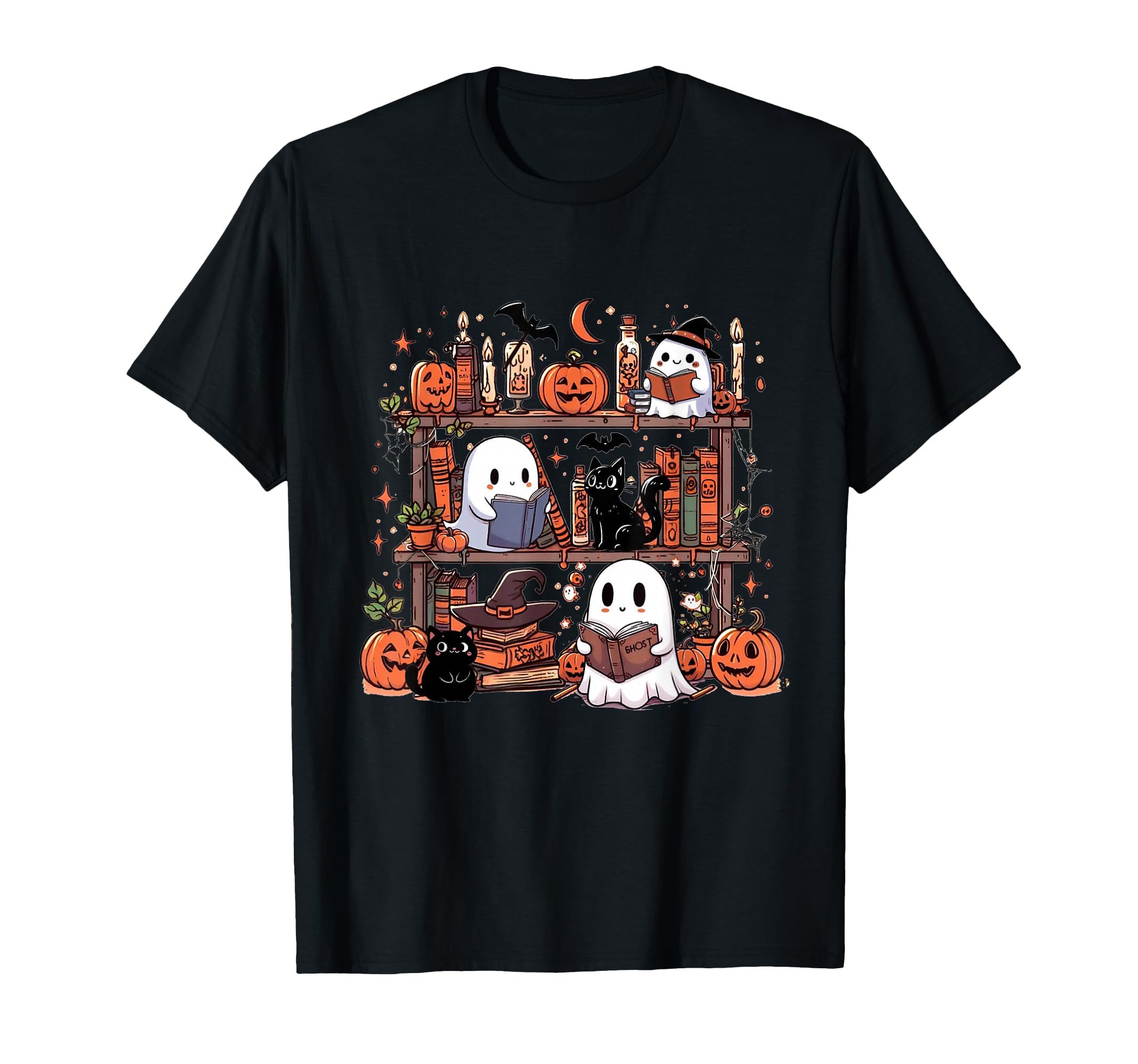 Bookish Ghost Halloween Reading T-Shirt - Minimalist Print Men Women - T-Shirt, Sweatshirt, Hoodie