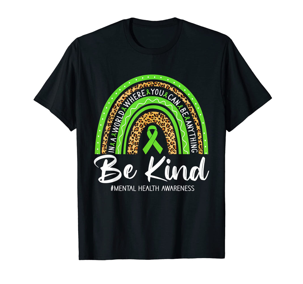 Leopard Rainbow Be Kind Green Ribbon T-Shirt - Trendy Graphic for Adults - T-Shirt, Sweatshirt, Hoodie