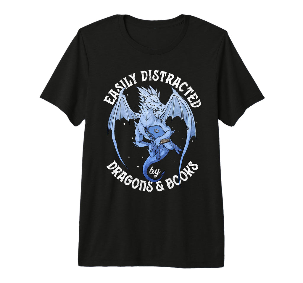 Reading Dragon Easily Distracted Books T-Shirt - Unique Graphic Men Women - T-Shirt, Sweatshirt, Hoodie