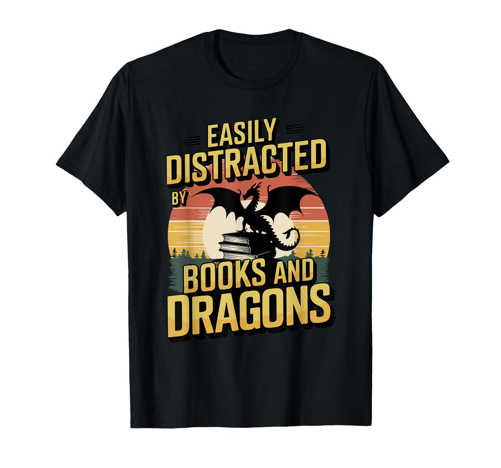 Easily Distracted Dragons And Books T-Shirt - Graphic Print for Adults - T-Shirt, Sweatshirt, Hoodie