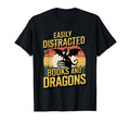 Easily Distracted Dragons And Books T-Shirt - Graphic Print for Adults - T-Shirt, Sweatshirt, Hoodie
