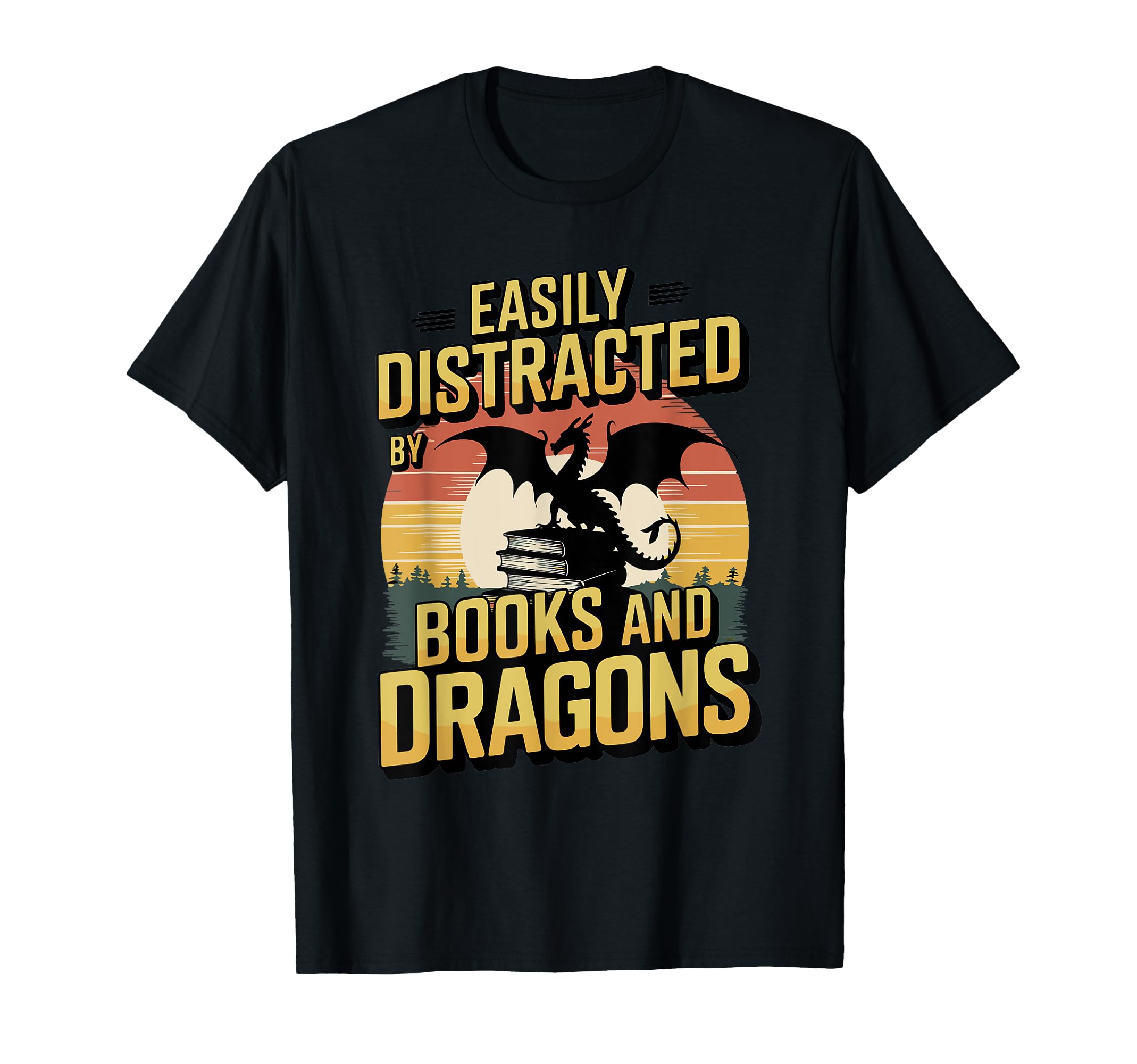 Easily Distracted Dragons And Books T-Shirt - Graphic Print for Adults - T-Shirt, Sweatshirt, Hoodie