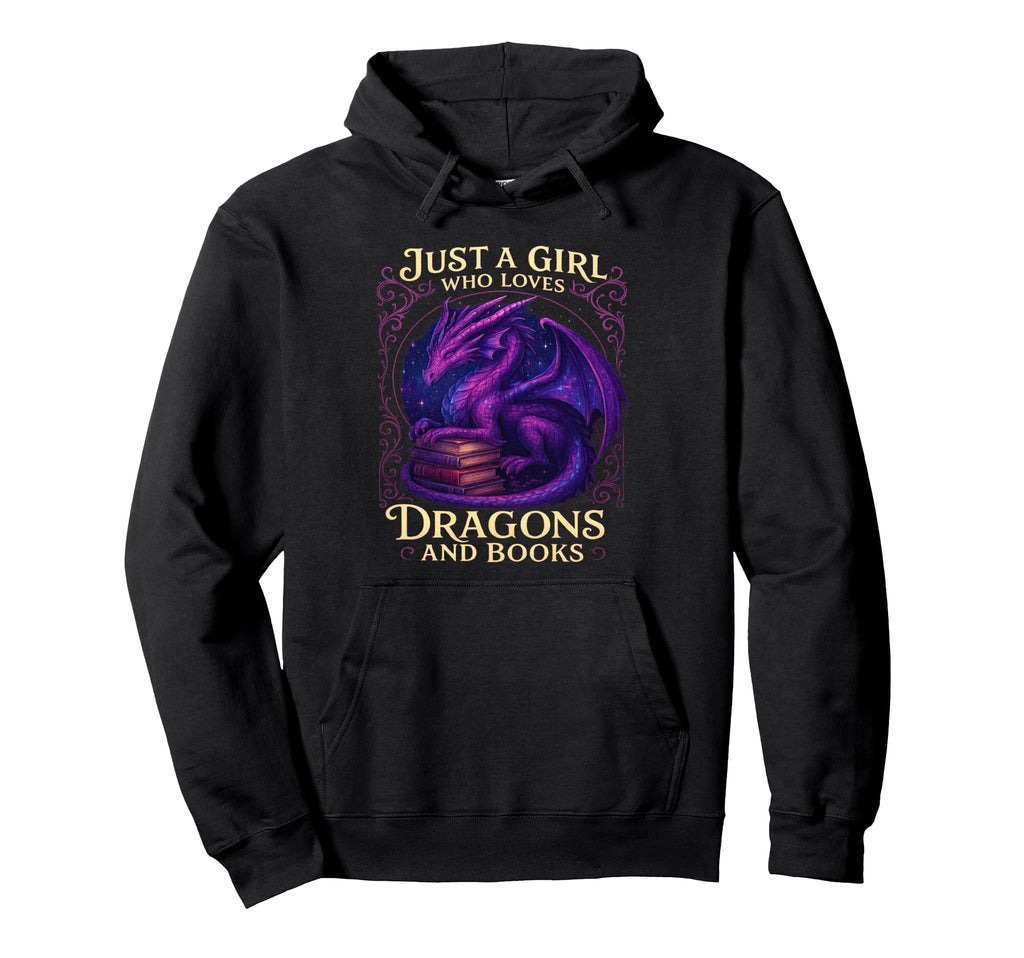 Just Who Loves Dragons And Books Mystical Hoodie - Trendy Graphic Unisex - T-Shirt, Sweatshirt, Hoodie