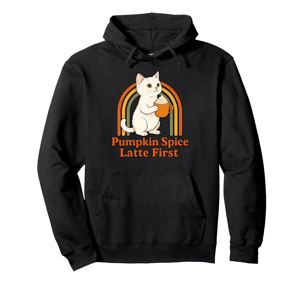 Funny Fall Cat Pumpkin Spice Latte Hoodie - Fun Novelty Design Men Women - T-Shirt, Sweatshirt, Hoodie