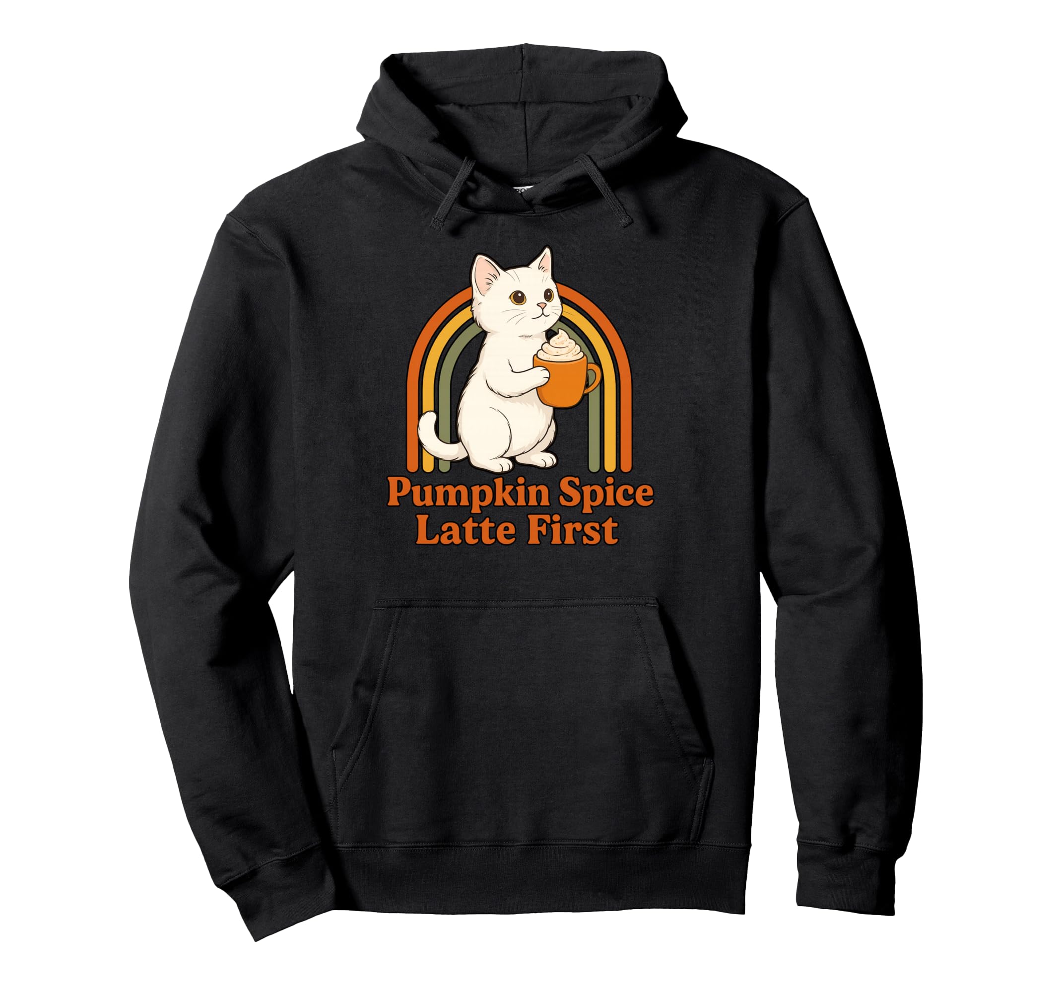 Funny Fall Cat Pumpkin Spice Latte Hoodie - Fun Novelty Design Men Women - T-Shirt, Sweatshirt, Hoodie