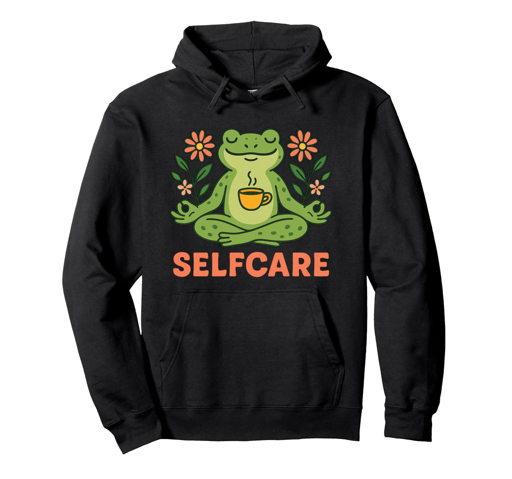 Selfcare Frog Meditating Mindfulness Hoodie - Aesthetic Graphic for Adults - T-Shirt, Sweatshirt, Hoodie