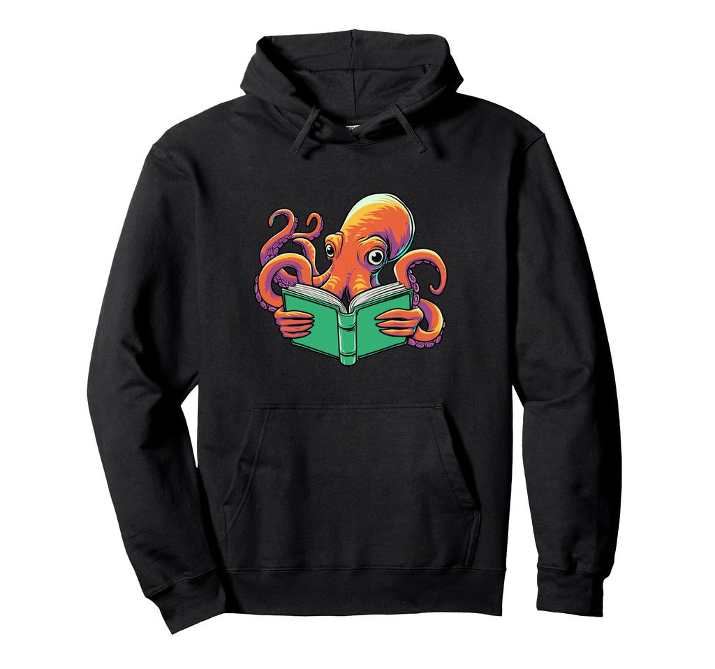 Octopus Reading Book Lover Bookworm Nerd Hoodie - Graphic Print Men Women - T-Shirt, Sweatshirt, Hoodie