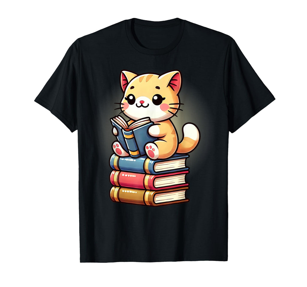 Funny Cat Reading Pile Books Book Lover T-Shirt - Streetwear Style Unisex - T-Shirt, Sweatshirt, Hoodie