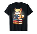 Funny Cat Reading Pile Books Book Lover T-Shirt - Streetwear Style Unisex - T-Shirt, Sweatshirt, Hoodie