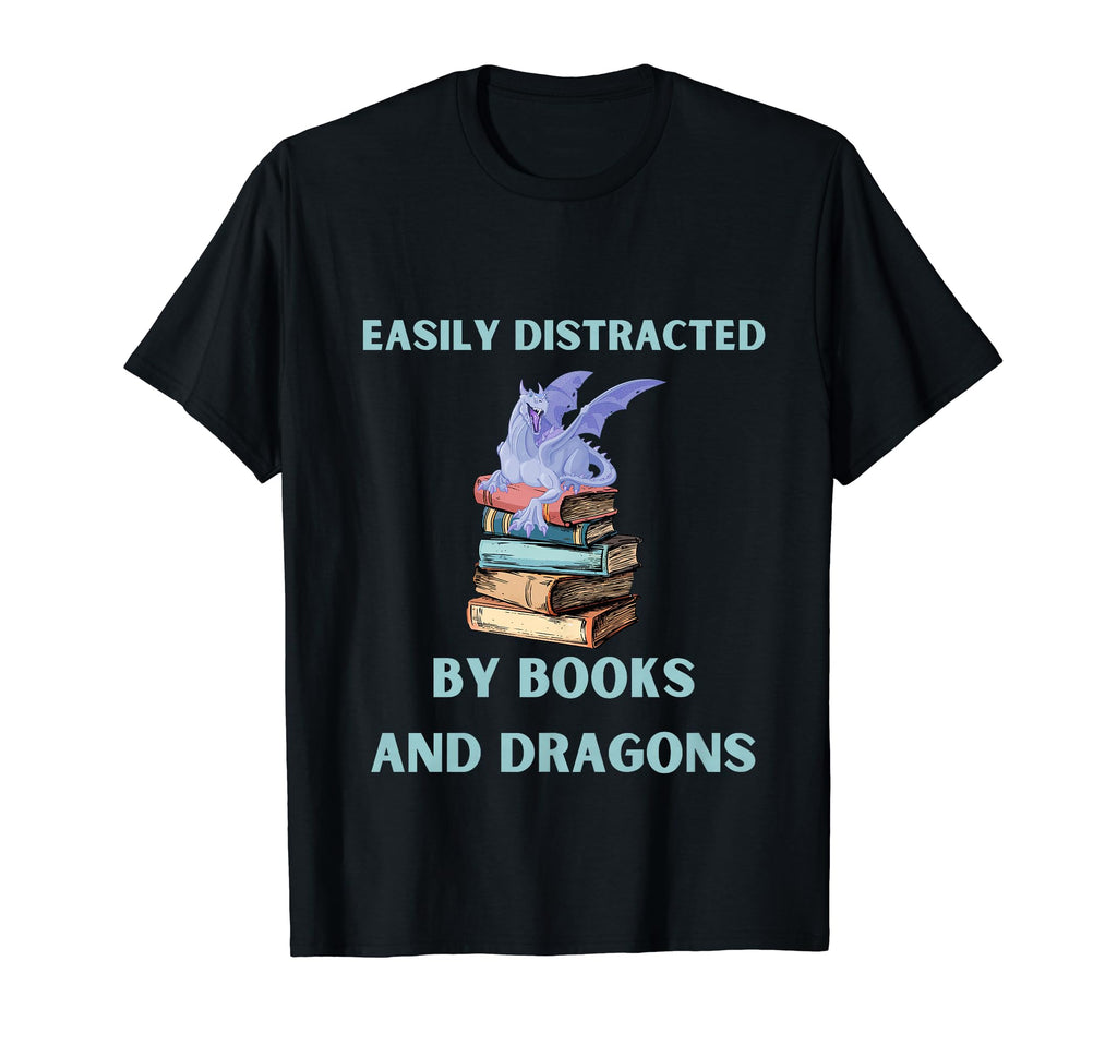 Easily Distracted Books And Dragons T-Shirt - Fun Novelty Design for Adults - T-Shirt, Sweatshirt, Hoodie