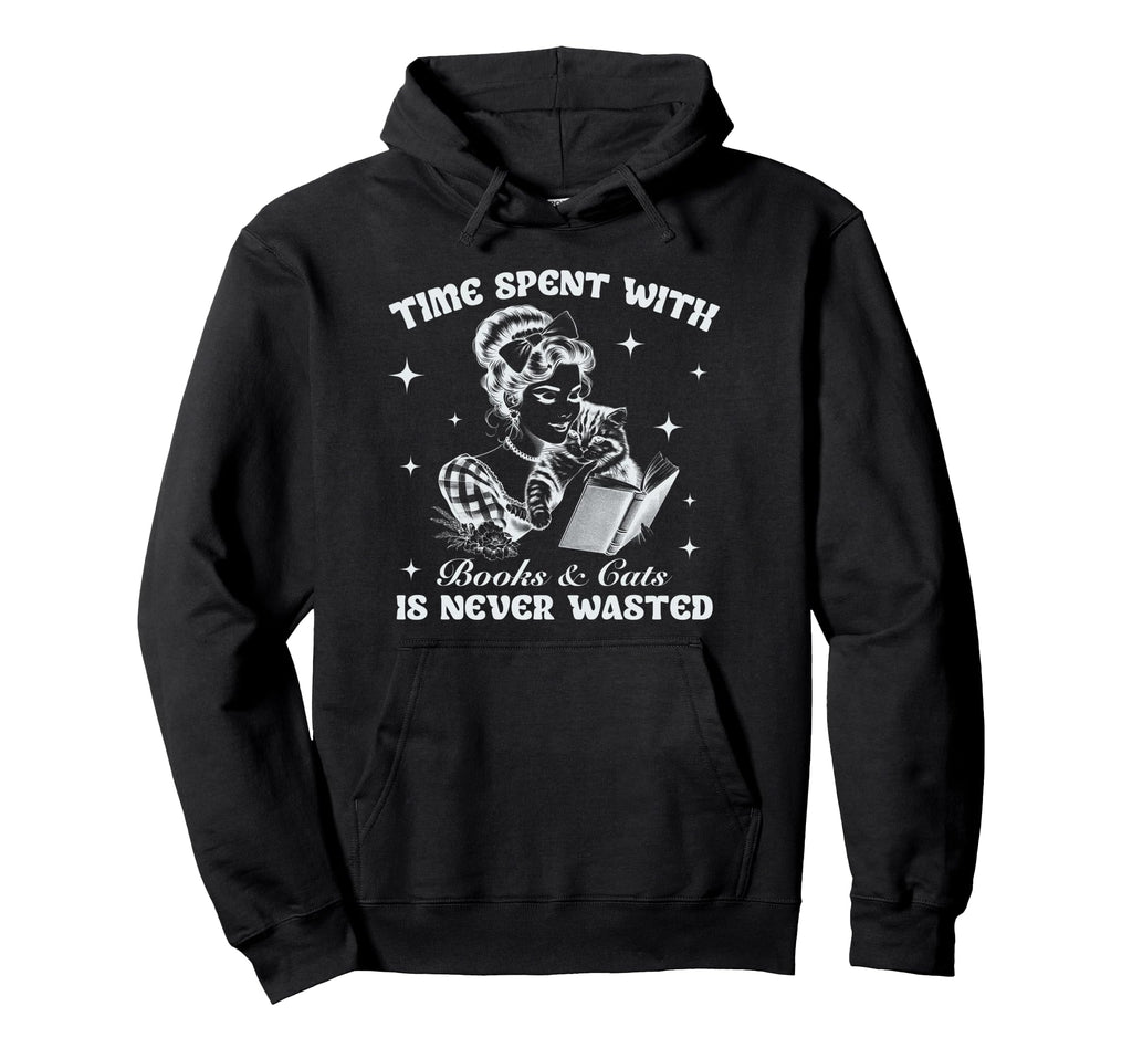 Book Lovers Time Spent Books And Cats Hoodie - Custom Art Print for Adults - T-Shirt, Sweatshirt, Hoodie