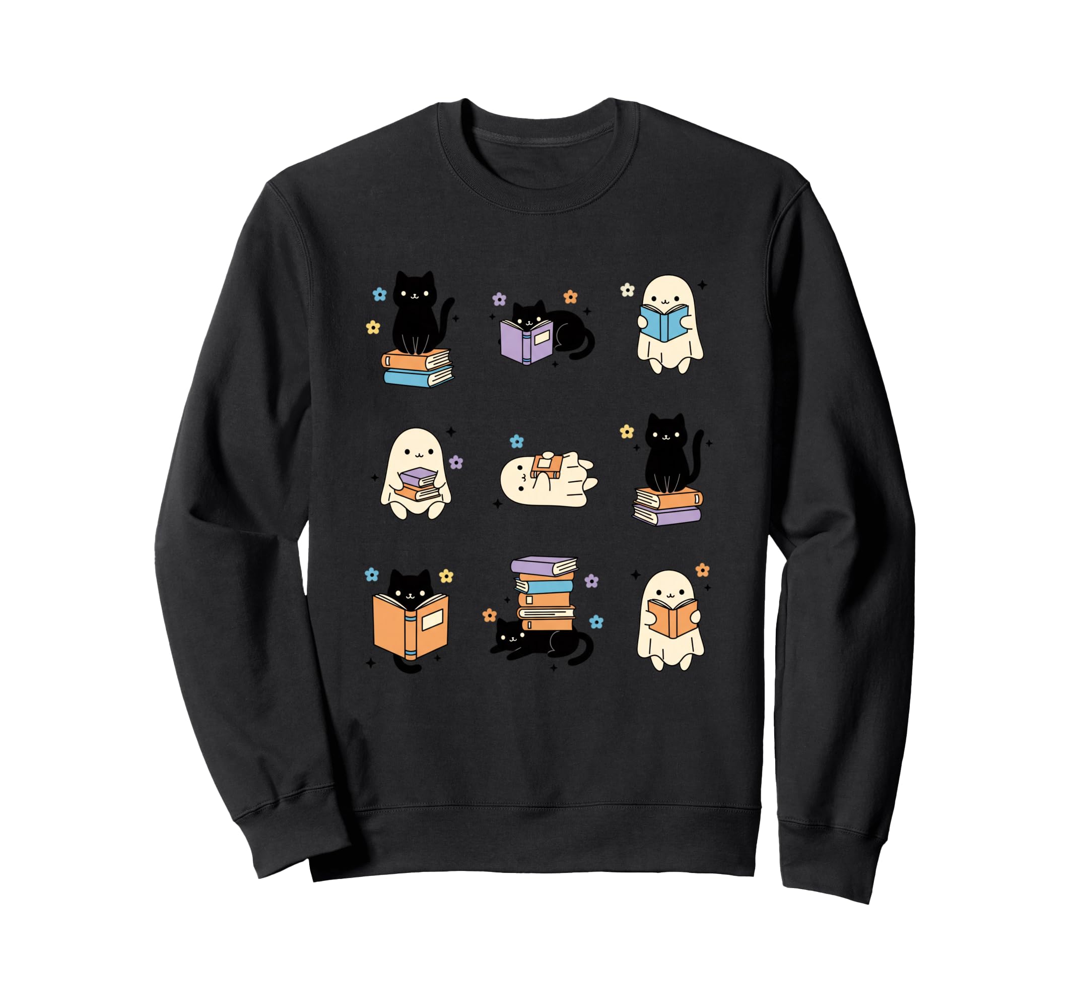 Halloween Reading Cats Ghosts Sweatshirt - Casual Everyday Wear for Adults - T-Shirt, Sweatshirt, Hoodie