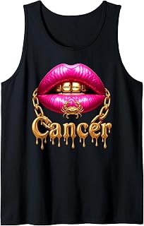 Cancer Woman Zodiac Birthday Horoscope Pink Lips Gold Chain Tank Top Unisex T-shirt, Sweatshirt, Hoodie, Long Sleeve Tee - T-Shirt, Sweatshirt, Hoodie