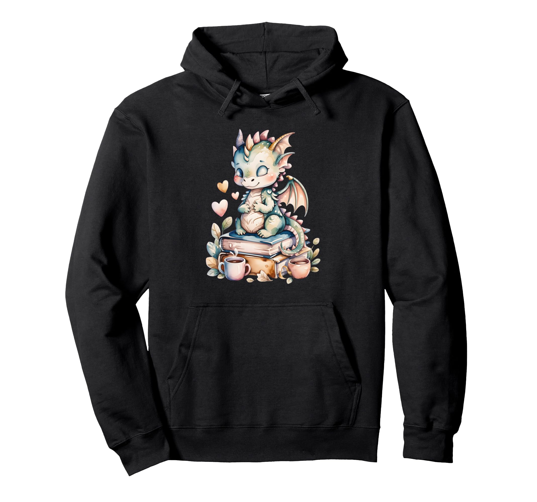 Cozy Green Dragon Book Lover Pastel Hoodie - Aesthetic Graphic Unisex - T-Shirt, Sweatshirt, Hoodie