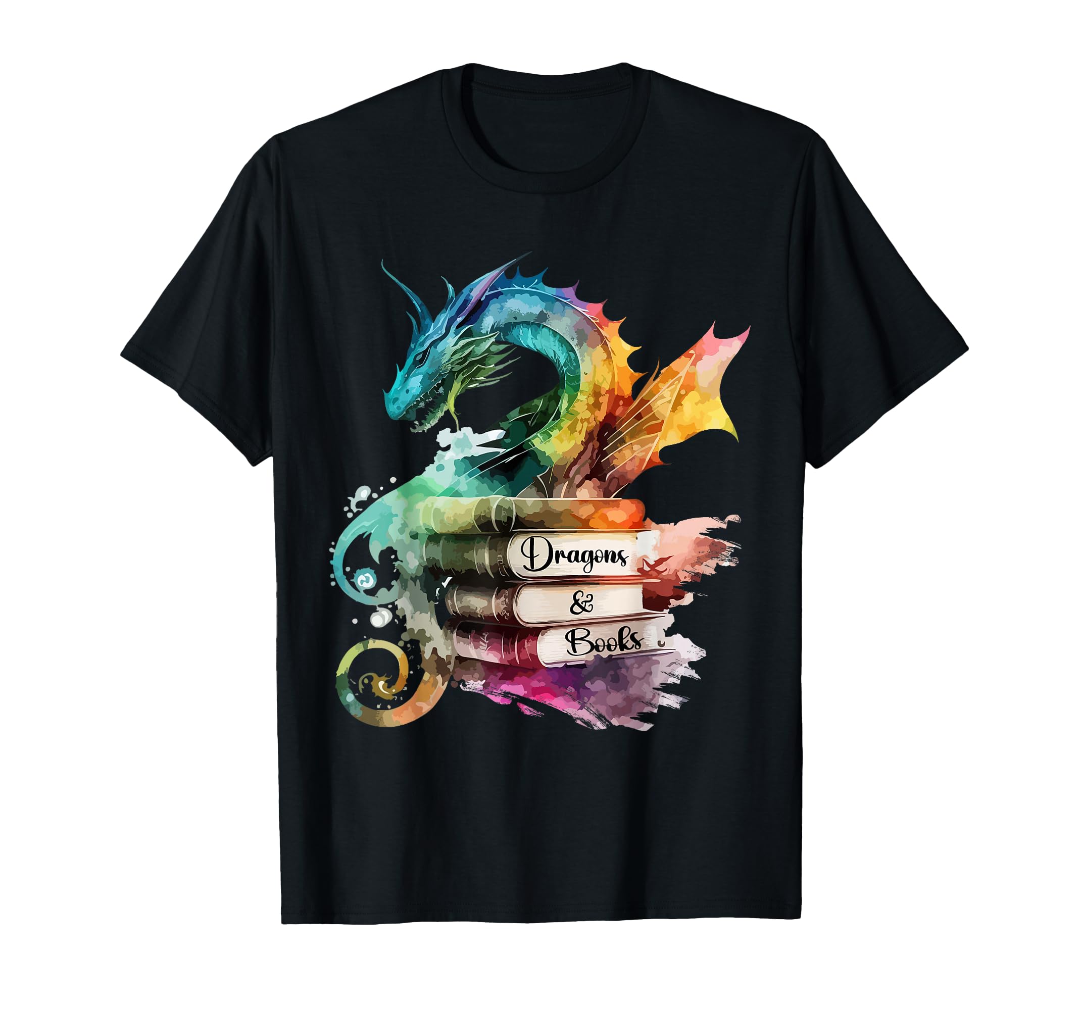 Dragons And Books Watercolor Fantasy T-Shirt - Streetwear Style for Adults - T-Shirt, Sweatshirt, Hoodie