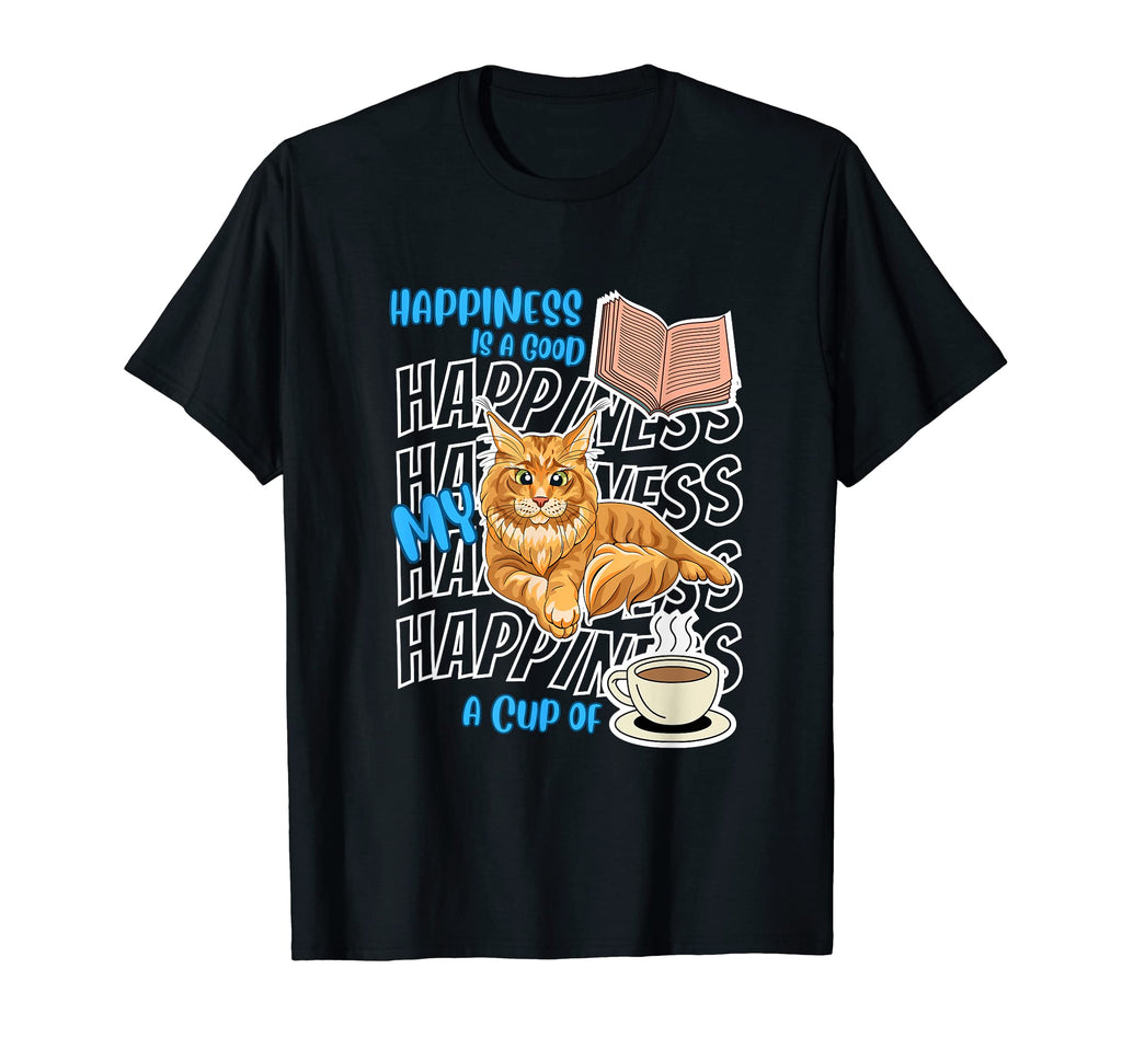 Happiness Is Maine Coon Cats Books T-Shirt - Unique Graphic Men Women - T-Shirt, Sweatshirt, Hoodie