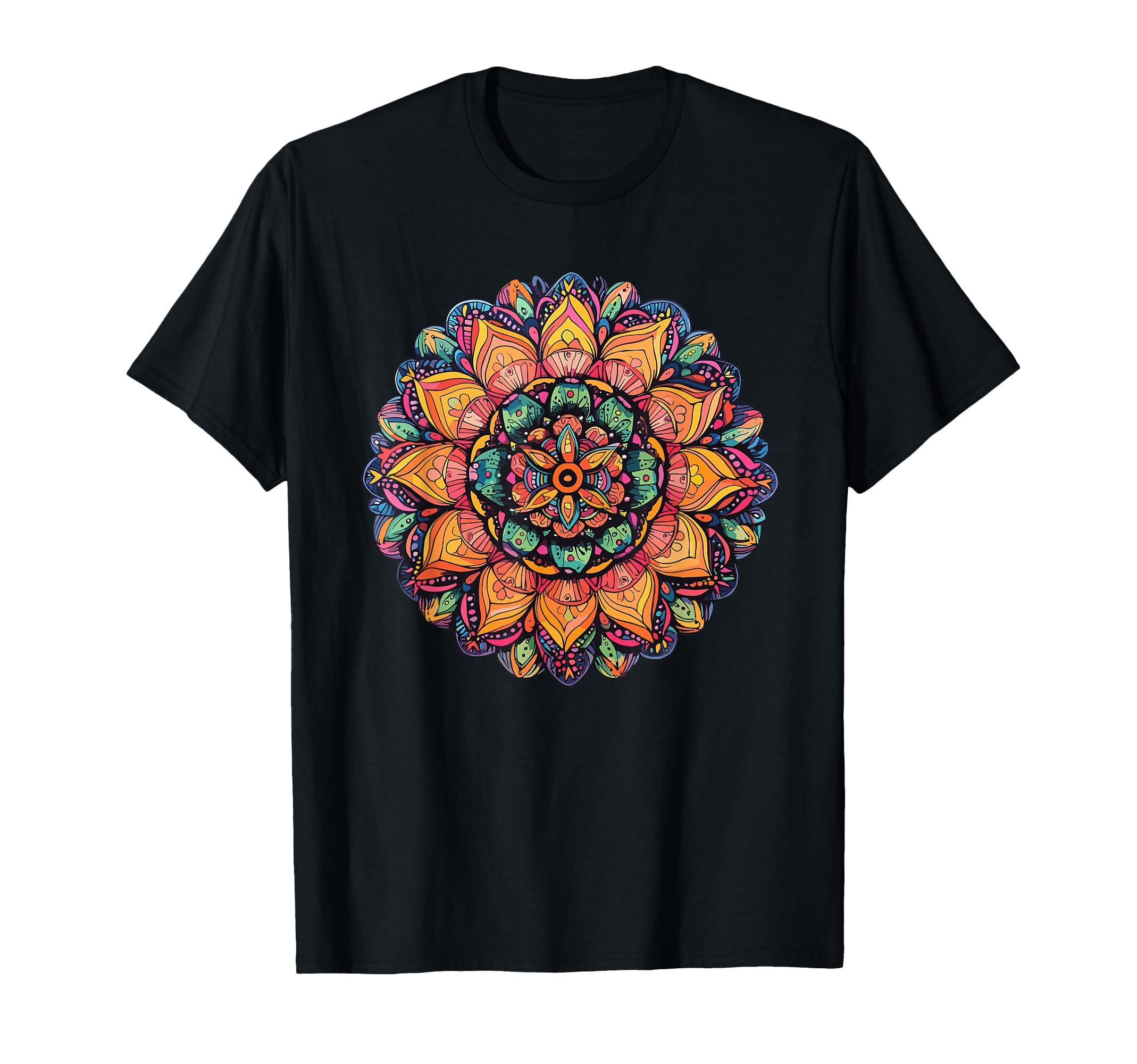 Vibrant Mandala Flower Meditation T-Shirt - Streetwear Style for Adults - T-Shirt, Sweatshirt, Hoodie