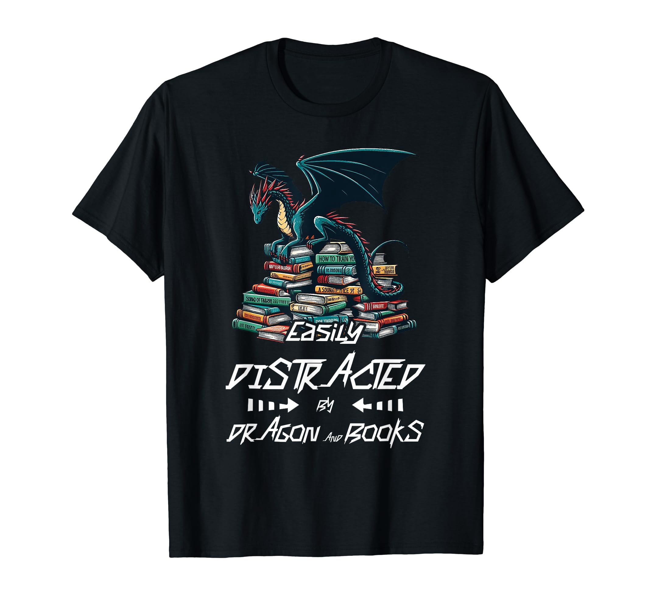 Easily Distracted Dragon And Books T-Shirt - Unique Graphic Men Women - T-Shirt, Sweatshirt, Hoodie
