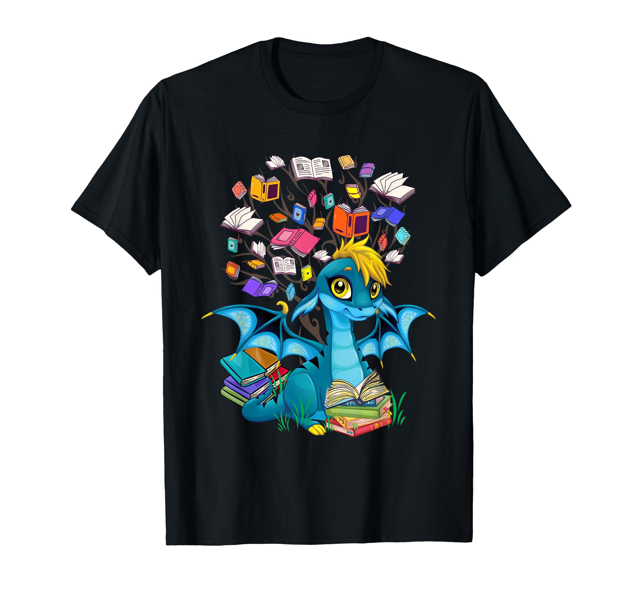 Dragon Reading Tree Books Dragon Book T-Shirt - Unique Graphic for Adults - T-Shirt, Sweatshirt, Hoodie