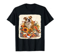 Bulldog Reading Books Sunflowers Coffee T-Shirt - Trendy Graphic Men Women - T-Shirt, Sweatshirt, Hoodie