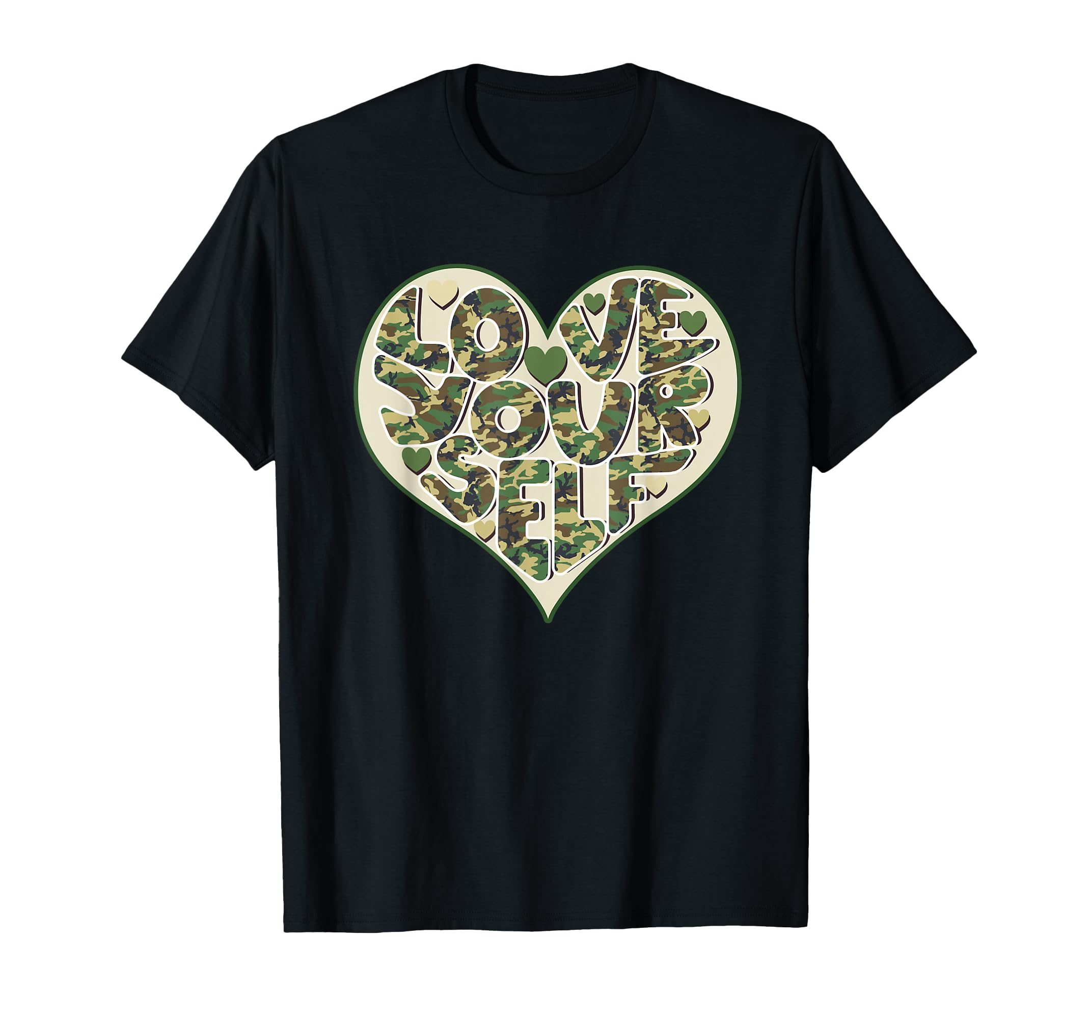 Love Yourself Camo Heart Valentines Day T-Shirt - Trendy Graphic Unisex - T-Shirt, Sweatshirt, Hoodie