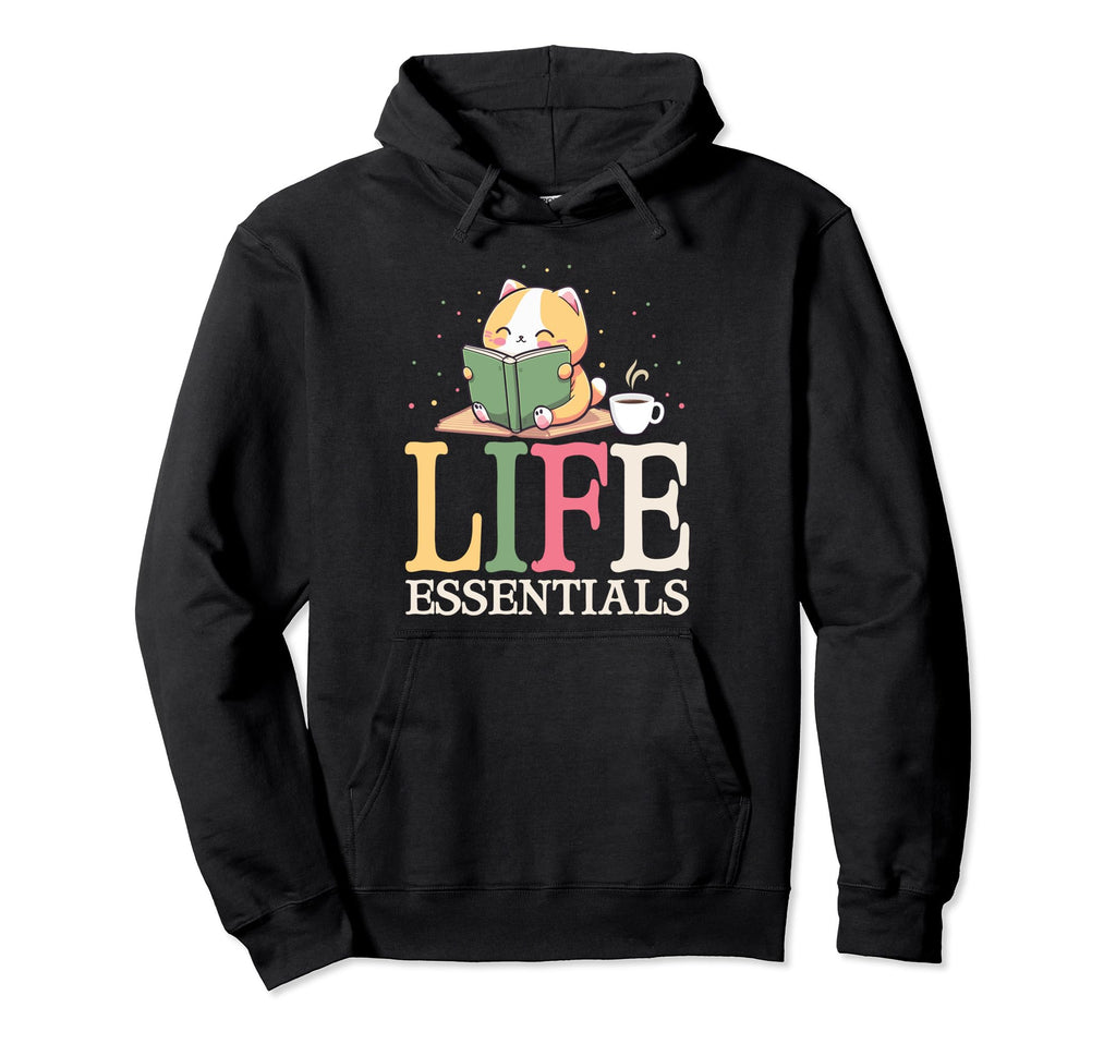 Life Essentials Reading Kitten Funny Hoodie - Custom Art Print Unisex - T-Shirt, Sweatshirt, Hoodie